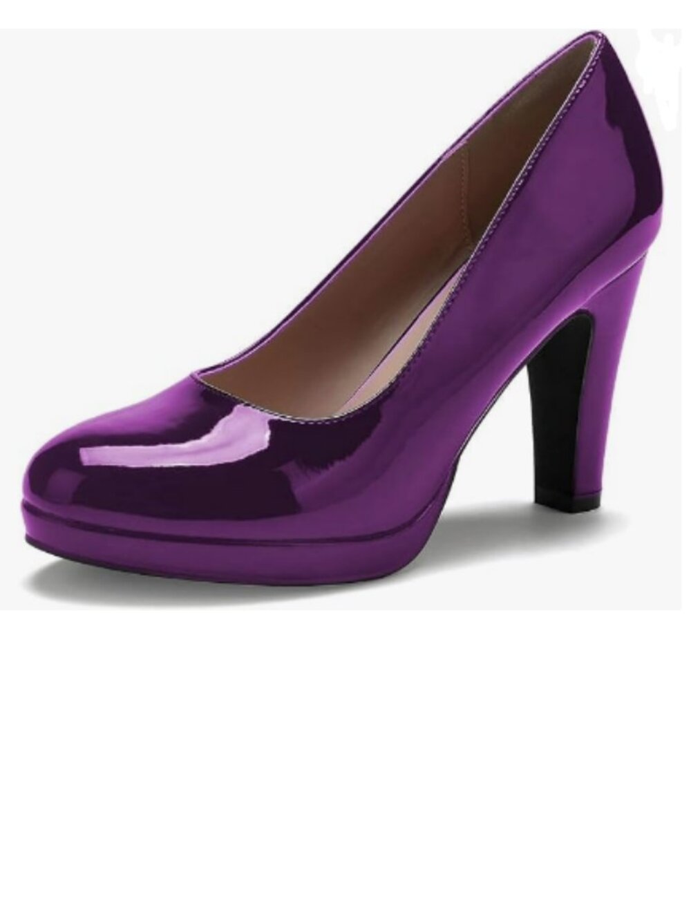 miss left Purple Low Platform Chunky High Heel Slip On Round Toe Pump